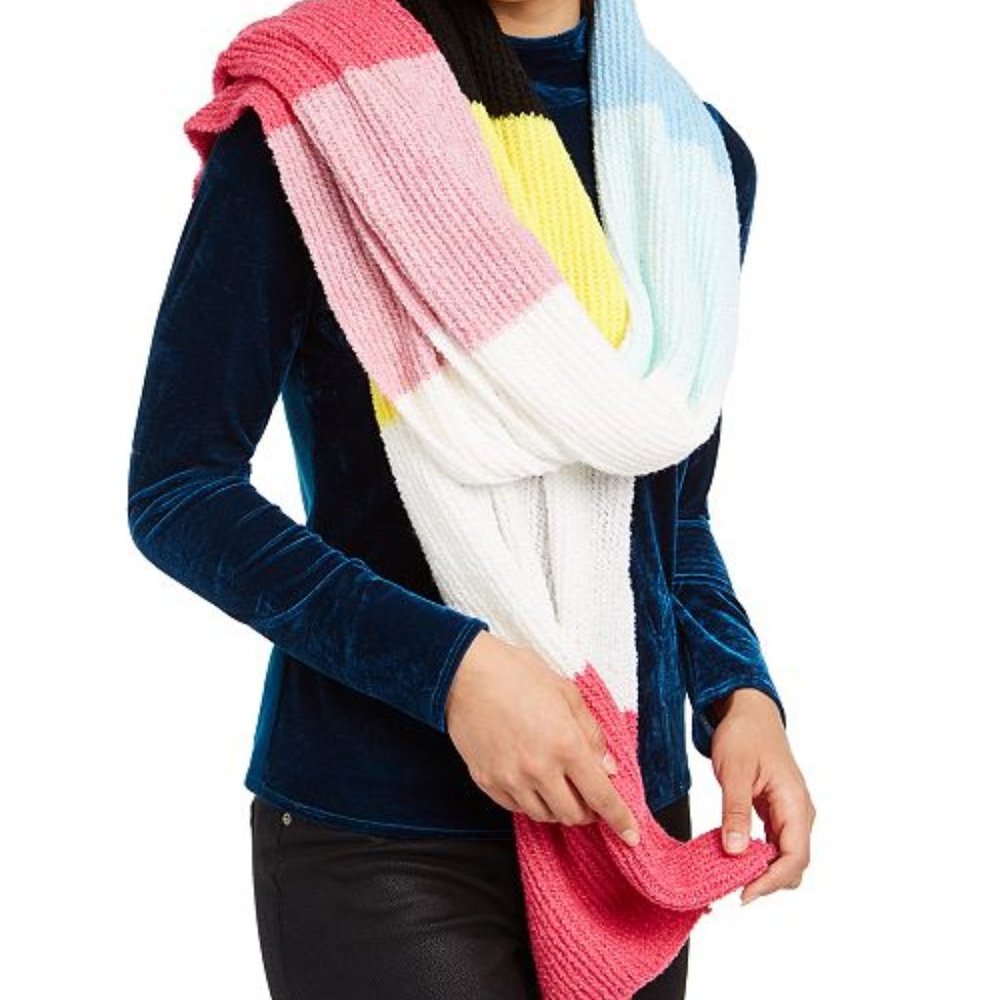 INC Twisted Knit Ribbed Colorblocked Muffler Scarf